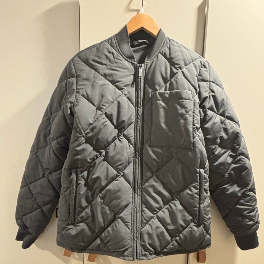 Frank & Oak Quilted Bomber Jacket in Charcoal Gray